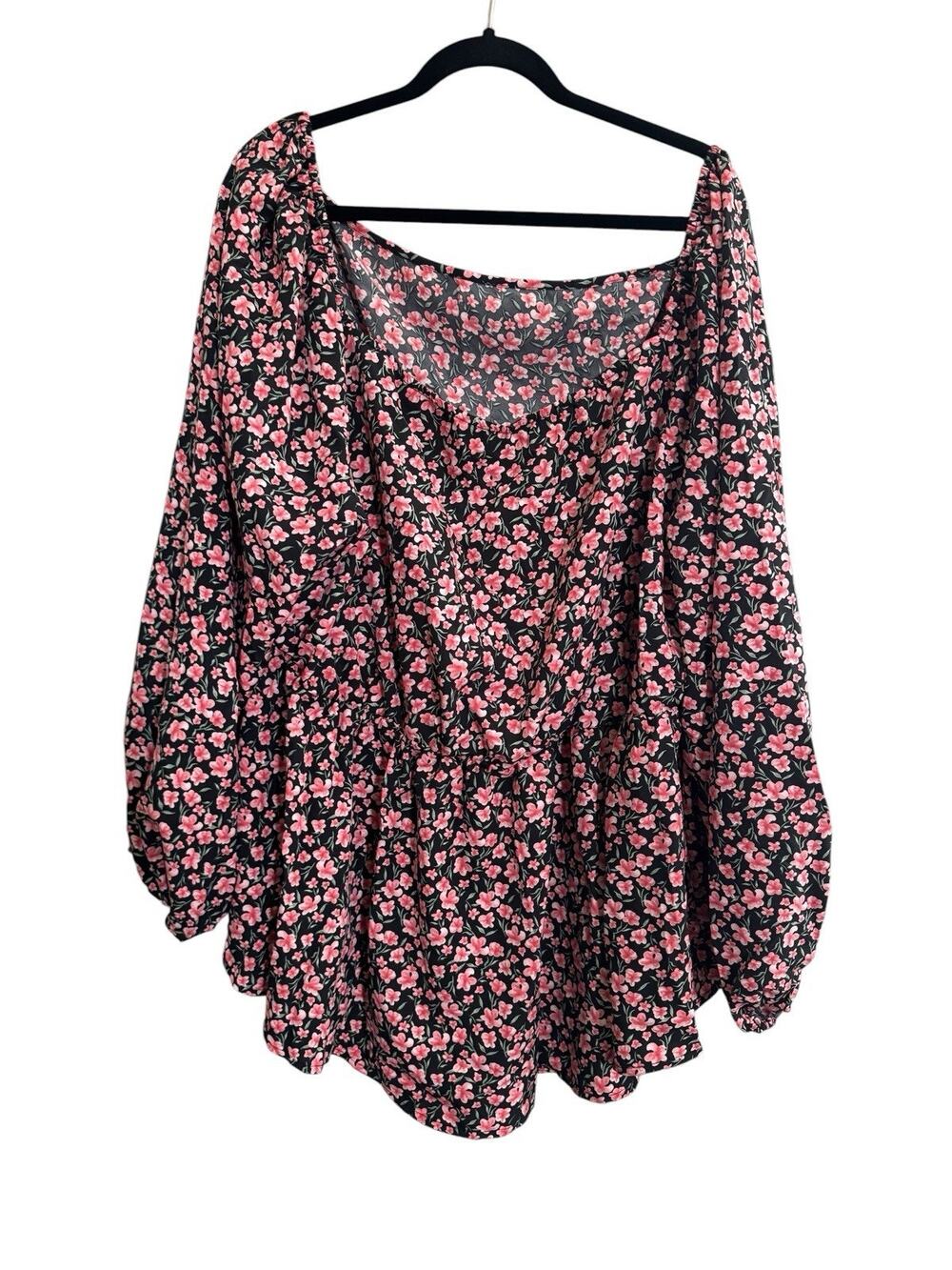Bloomchic Womens Plus Size 26 Tunic Top Balloon Sleeve Floral Pink Black #7265